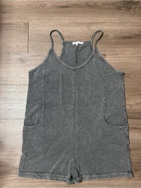 Sincerely Jules Charcoal Heather Knit Tank Romper Mineral Wash Romper